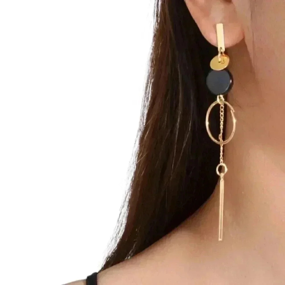 Gold Hoop And Rod Drop Earrings
